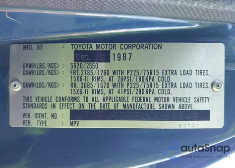 1988 Toyota Land Cruiser Fj62 Gx z USA, uszkodzony, nr VIN JT3FJ62G5J0081149